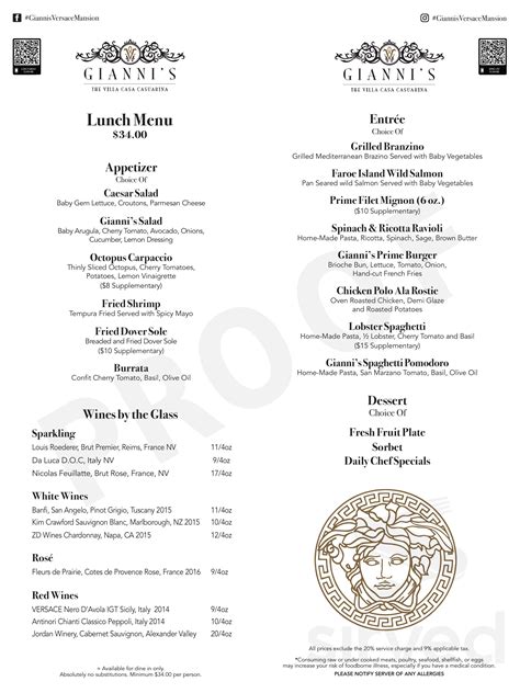 versace lunch menu|menu versace mansion restaurant.